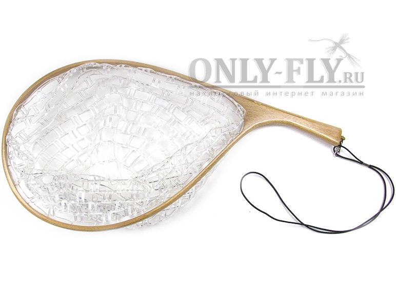 Подсачек FLY-FISHING с изогнутой рукояткой и пластиковой сеткой (54 см x 27 см)